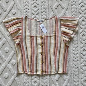 NWT American Eagle Cropped Ruffled Sleeve Shirt